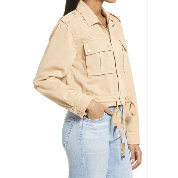 Blank NYC Women Jacket Medium Size Buff Twill Utility Beige Cotton Pockets - Picture 2 of 13